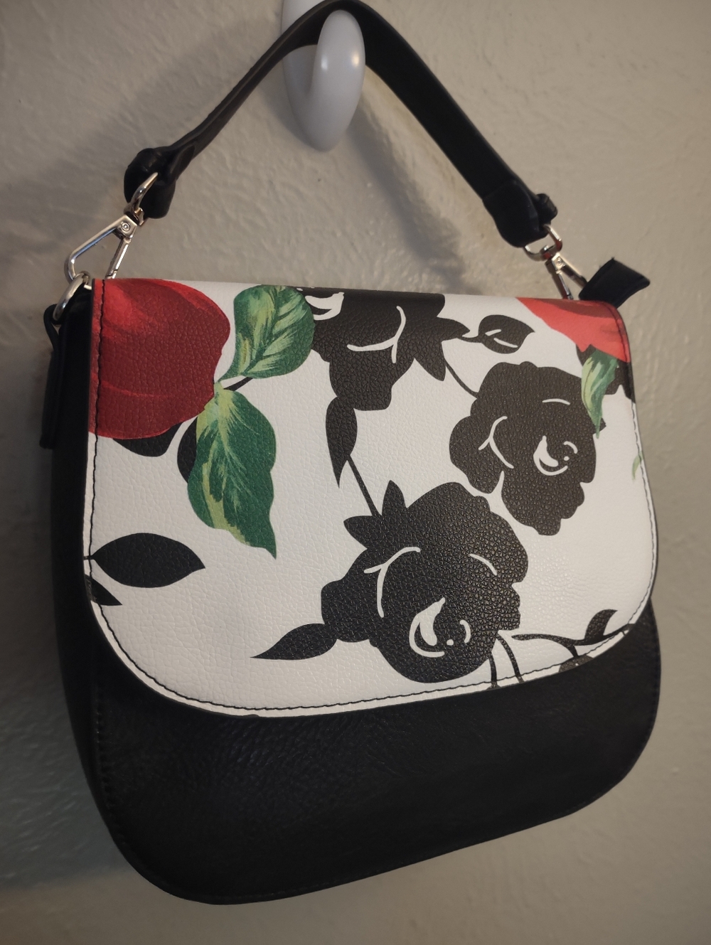 K. Carroll Accessories Floral Rose Crossbody Handbag - Black White & Red - Picture 2 of 16